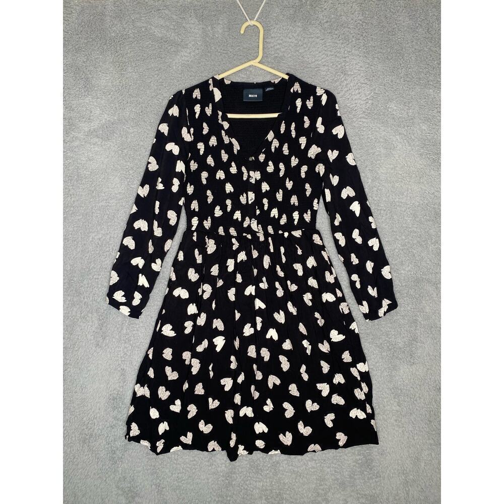 Maeve Anthropolgie smocked heart long sleeve dress romantic date night flirty S